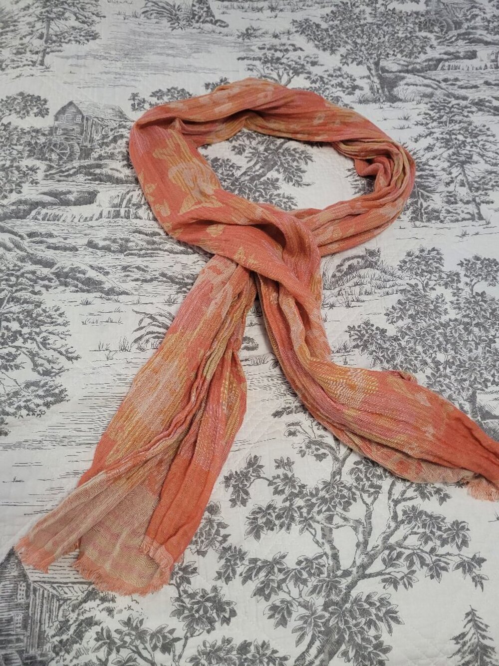 Fall Autumn Colors Orange and Gold Scarf Shawl 24 x 74